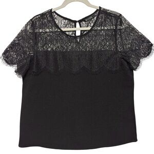 Cortelle 46 black scalloped lace top short sleeves fairygoth dark fairy top NWOT